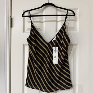Socialite Striped Camisole Tank, Large, Black and Gold